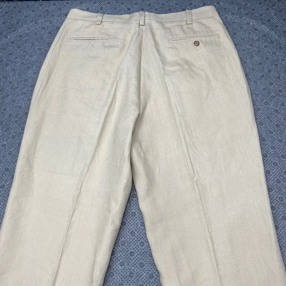 Jos A Bank Mens Tan Beige Pleated Linen Trousers Cuffed Dress Casual Pants 34x30